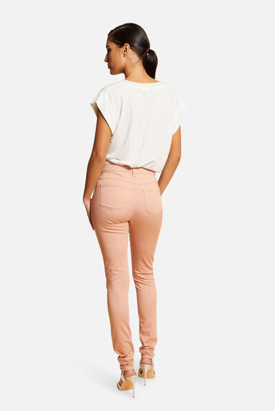 Pantalón slim con tachuelas rosa pastel mujer