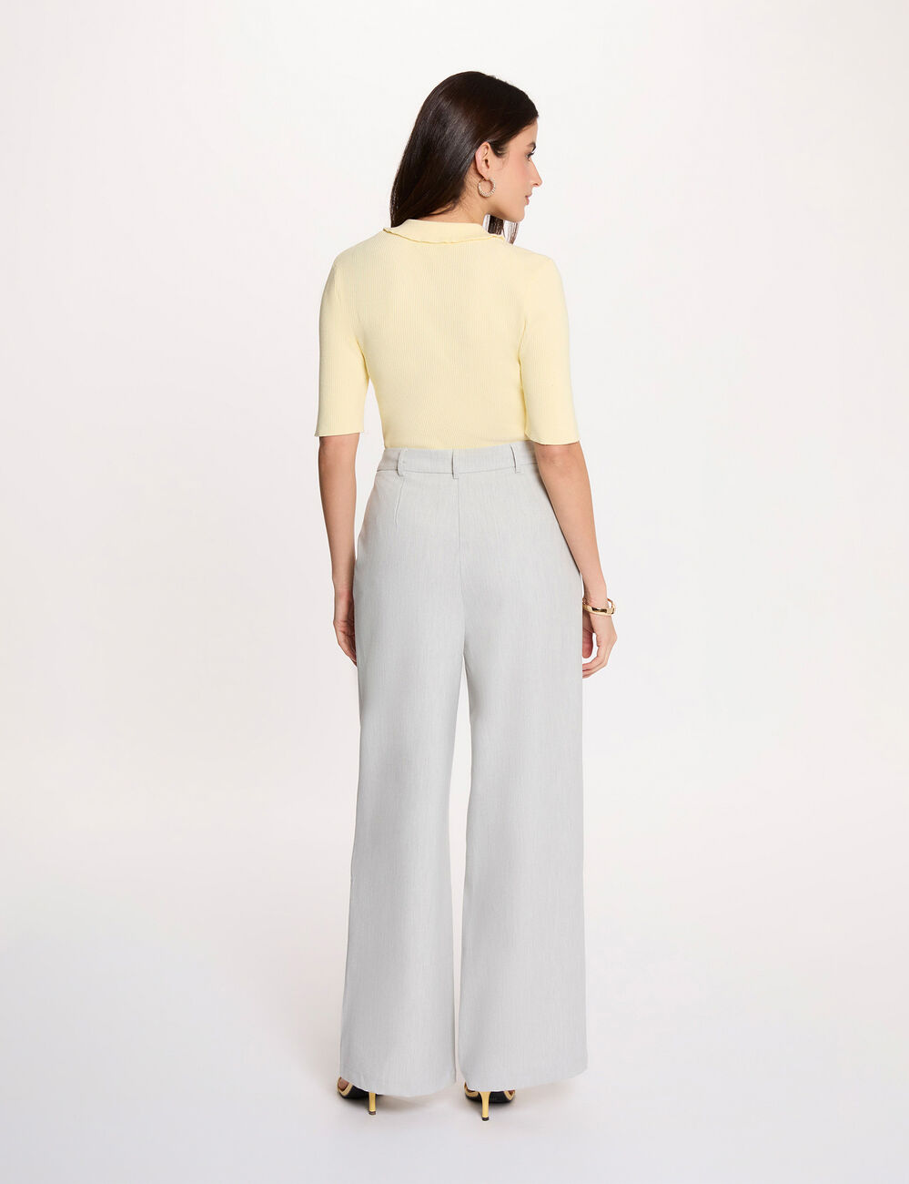 Pantal&oacute;n ancho de tiro alto gris claro mujer