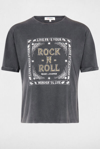 Camiseta de manga corta con mensaje gris moyen mujer