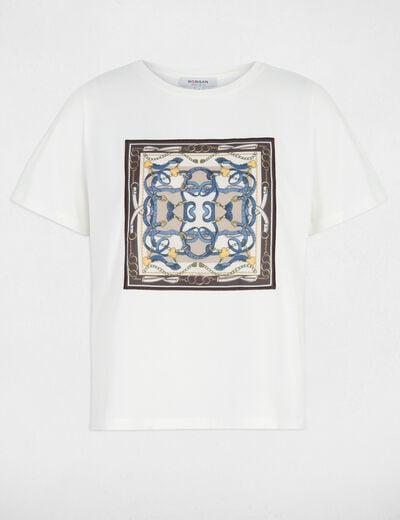 Camiseta estampada cuello redondo blanco mujer