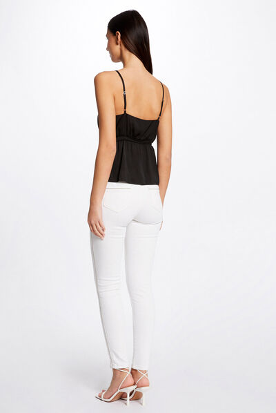 Blusa con tirantes finos y adorno negro mujer