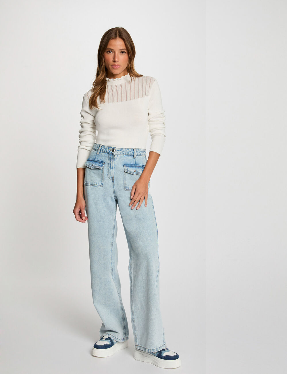 Jersey con cuello alto blanco mujer