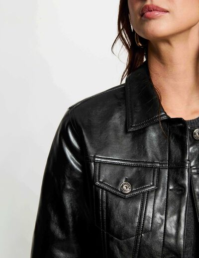 Chaqueta acolchada de cuero sint&eacute;tico negro mujer