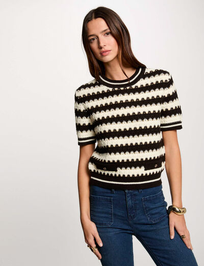 Jersey manga corta y rayas blanco mujer