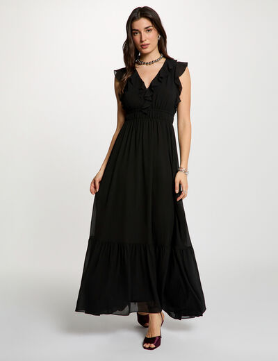 Vestido largo con cuello en v negro mujer