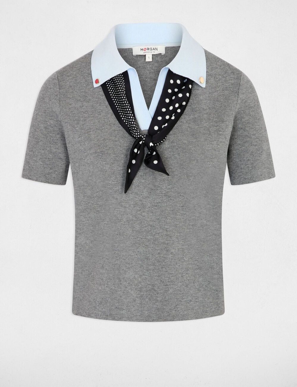 Top de manga corta con cuello vuelto gris claro mujer