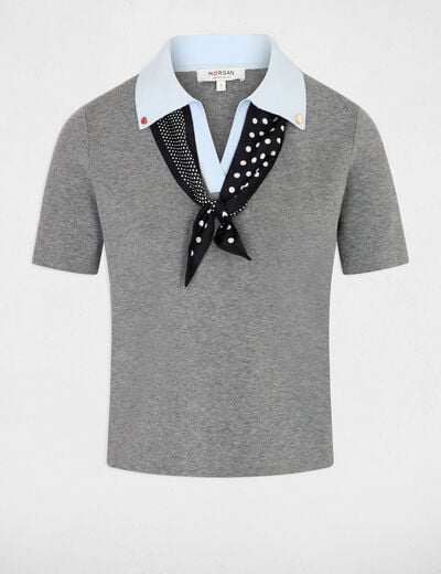 Top de manga corta con cuello vuelto gris claro mujer