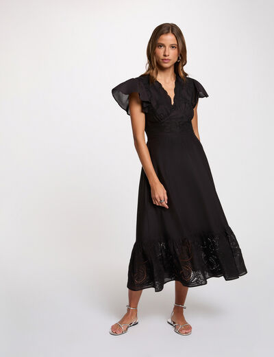 Vestido largo bordado negro mujer