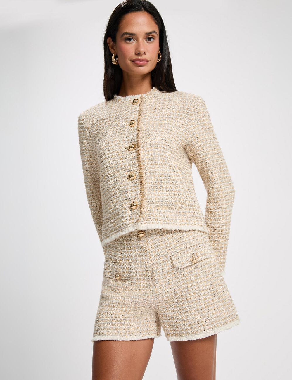 Pantal&oacute;n corto de tweed de tiro alto multicolor mujer