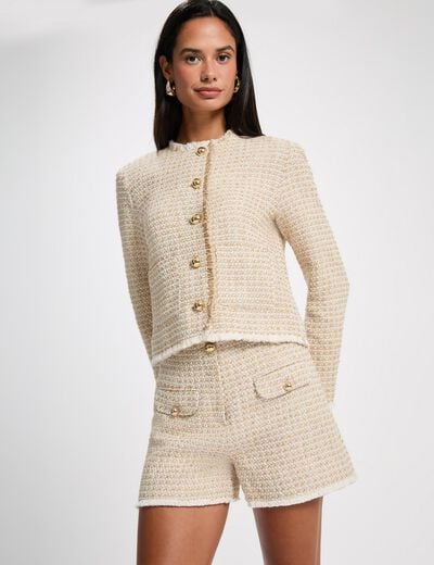 Pantal&oacute;n corto de tweed de tiro alto multicolor mujer