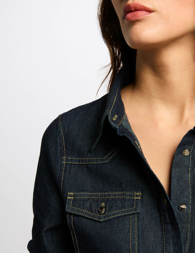Camisa manga larga denim crudo mujer
