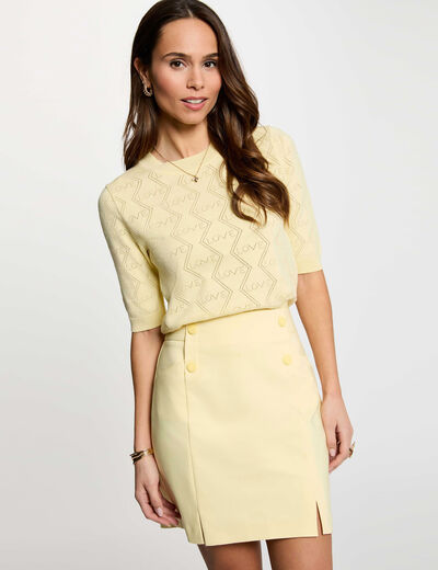 Falda corta con botones amarillo claro mujer