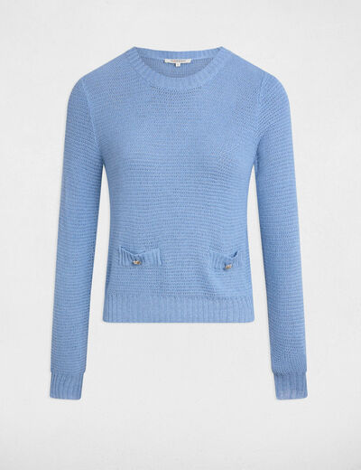 Jersey calado cuello redondo bleu gris mujer