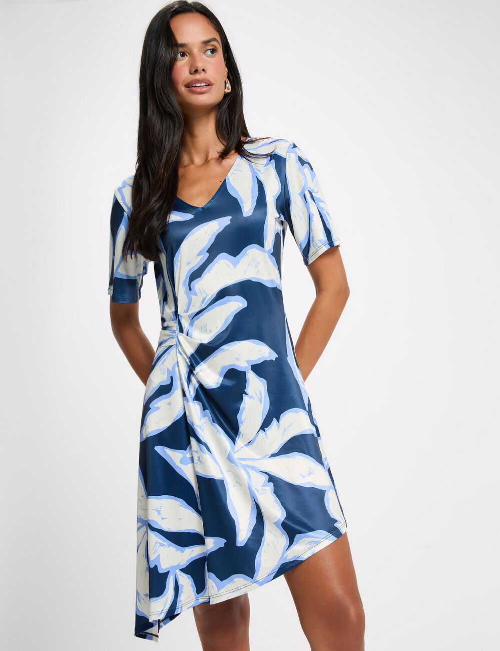 Vestido asim&eacute;trico estampado multicolor mujer