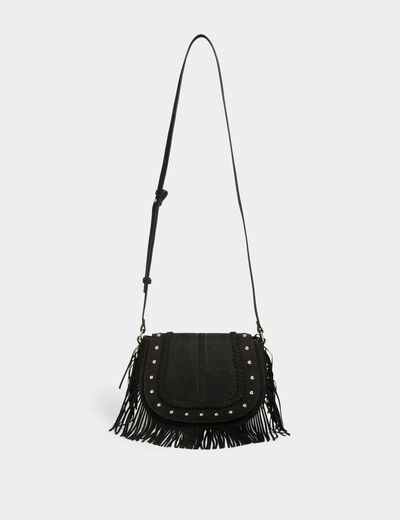 Bolso efecto cocodrilo flecos negro mujer