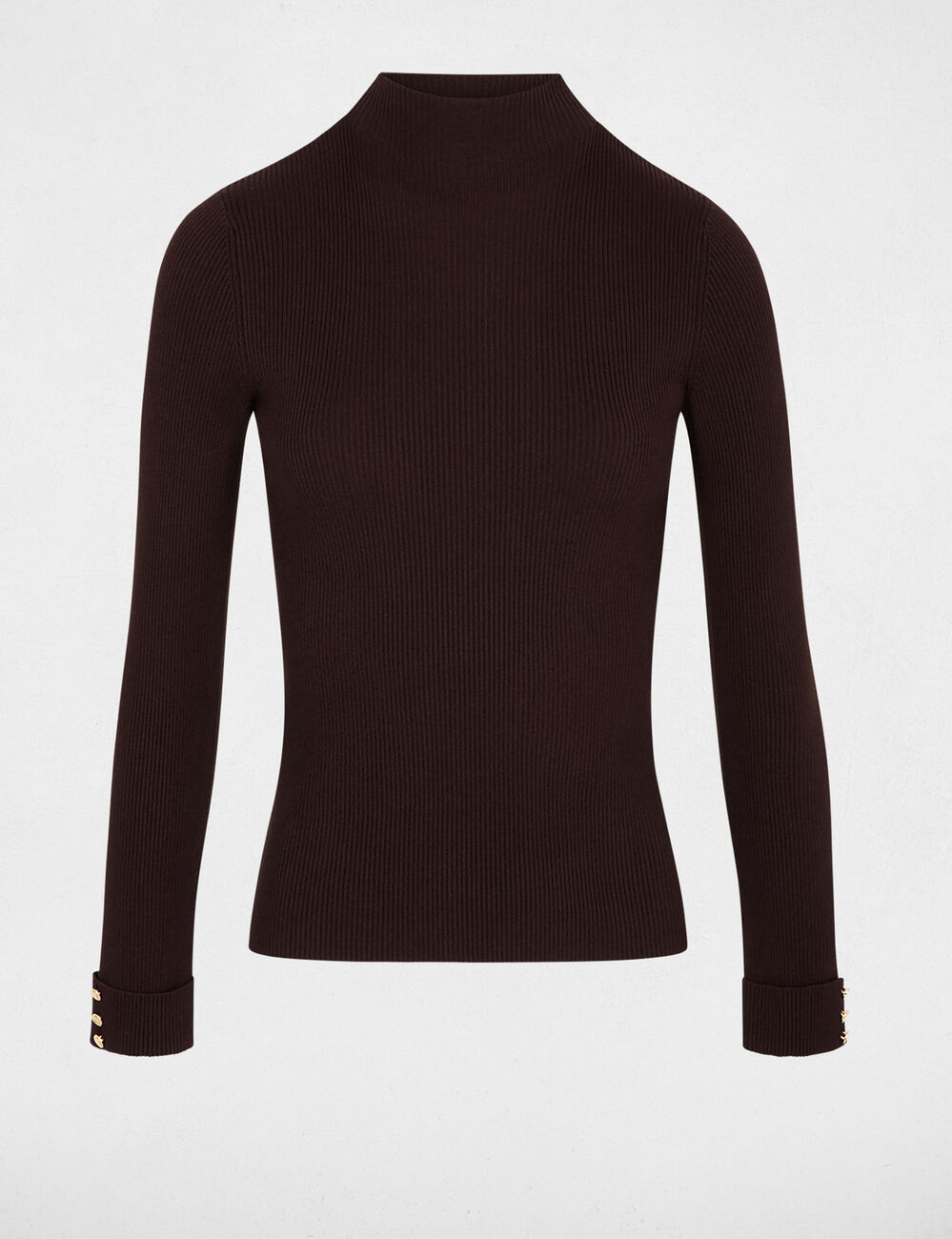 Jersey de cuello alto marr&oacute;n oscuro mujer
