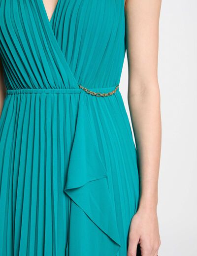 Vestido largo holgado plisado azul turquesa mujer