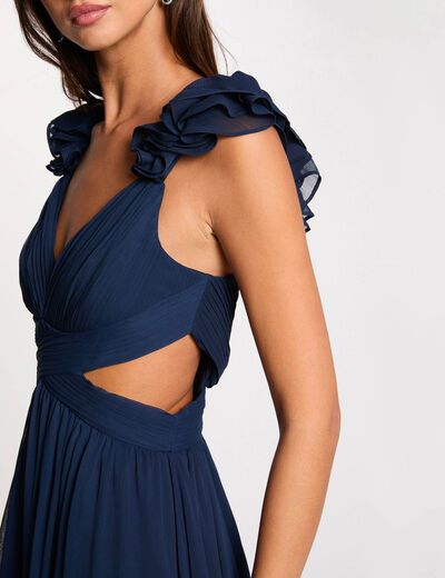 Vestido largo recto holgado azul marino mujer