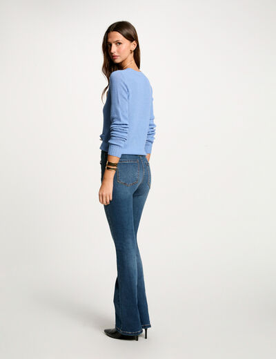 Jersey calado cuello redondo bleu gris mujer