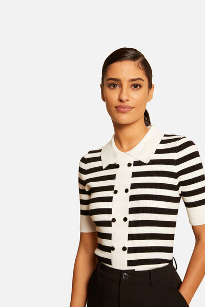 Jersey manga corta con rayas negro mujer
