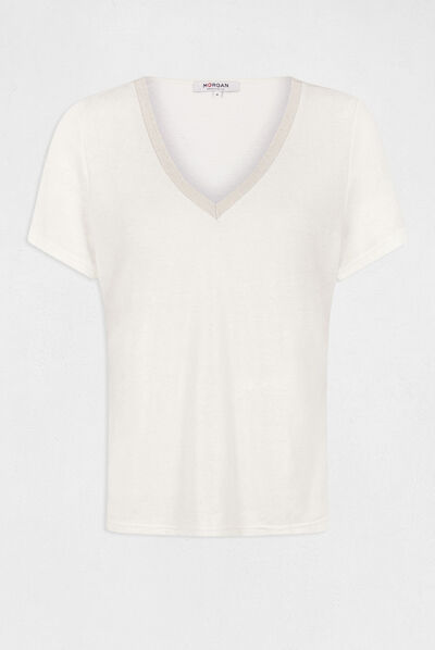 Camiseta manga corta con escote en V crudo mujer