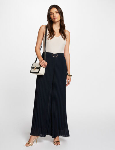 Pantalón holgado plisado azul marino mujer