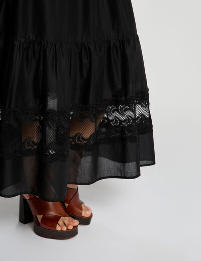 Falda larga con volantes negro mujer