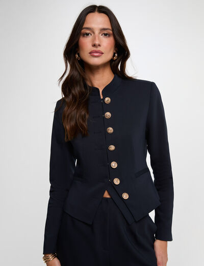 Chaqueta corta con cuello mao azul marino mujer