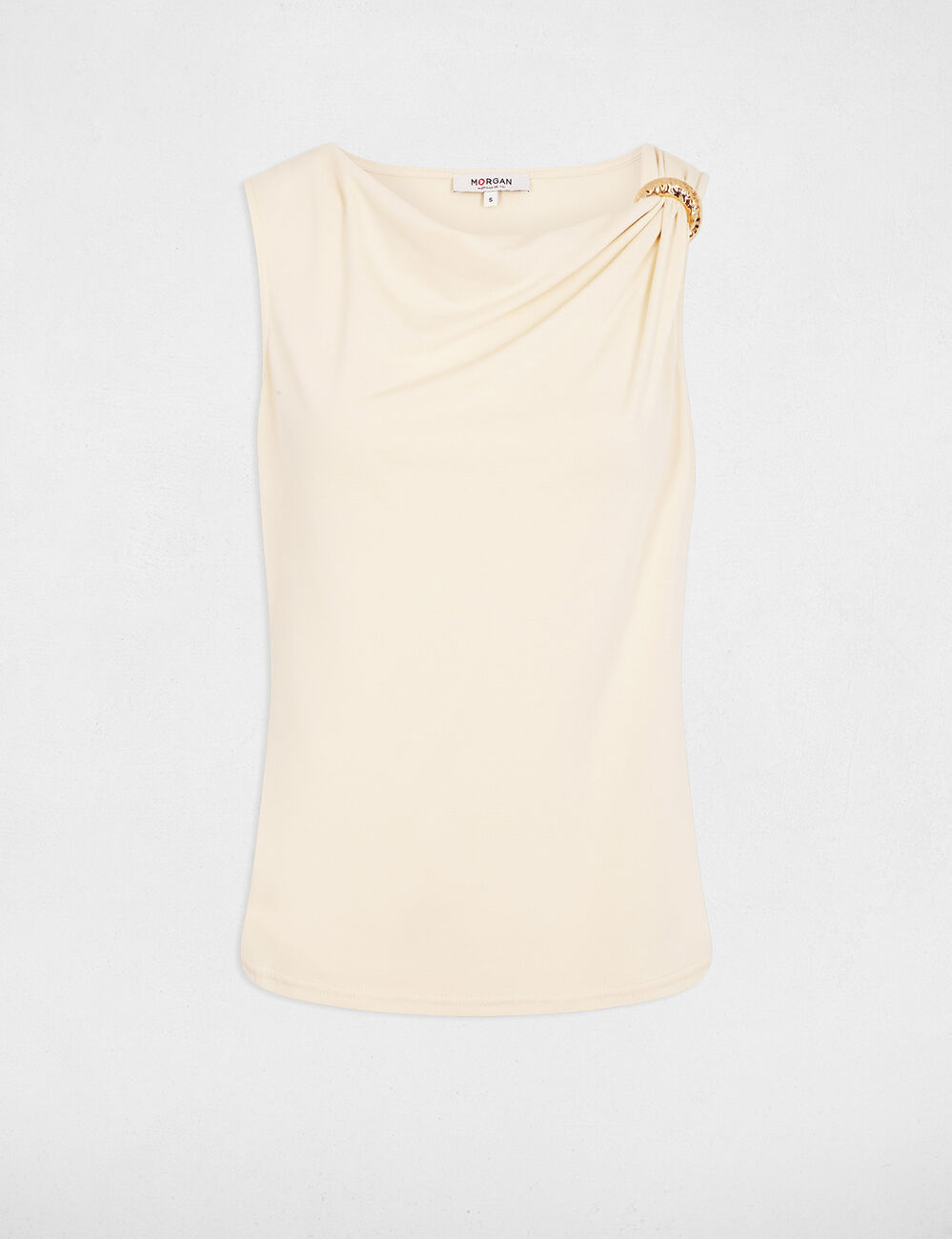 Top de tirantes con cuello drapeado beis claro mujer