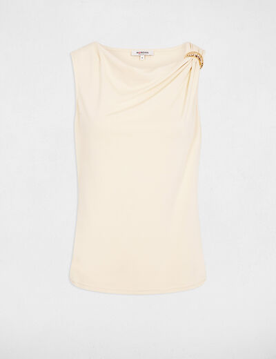 Top de tirantes con cuello drapeado beis claro mujer