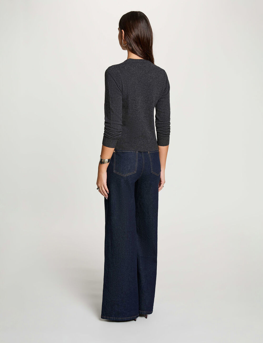 Jersey cuello redondo boucle gris oscuro mujer