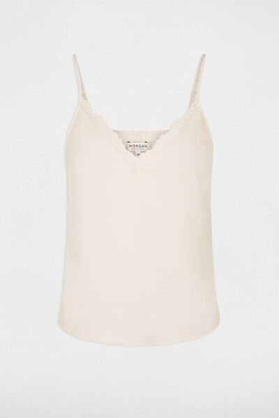 Blusa con tirantes finos y encaje marfil mujer