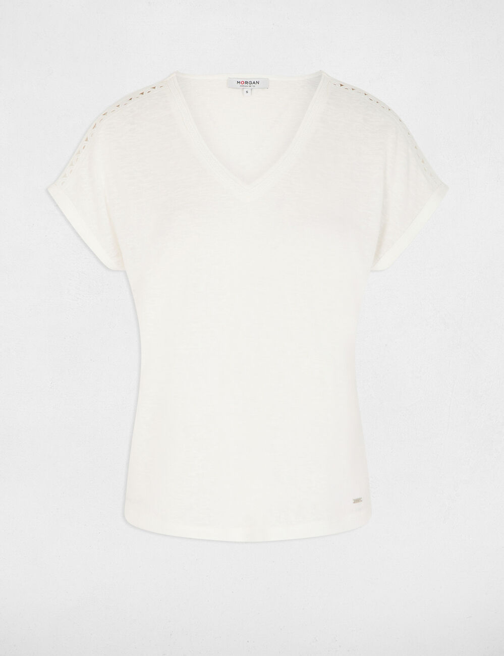 Camiseta cuello v manga corta blanco mujer