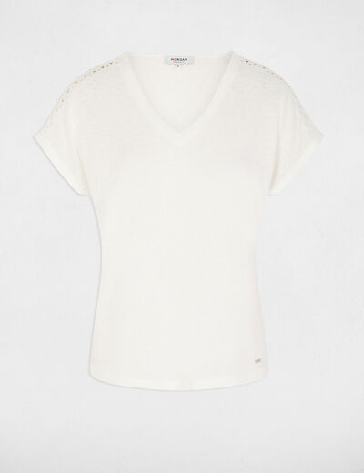 Camiseta cuello v manga corta blanco mujer