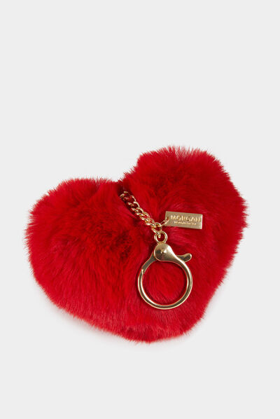 Llavero corazon pelo de imitación rojo mujer