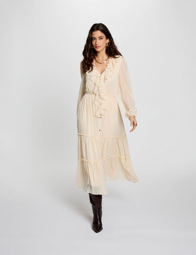 Vestido largo fluido creme mujer