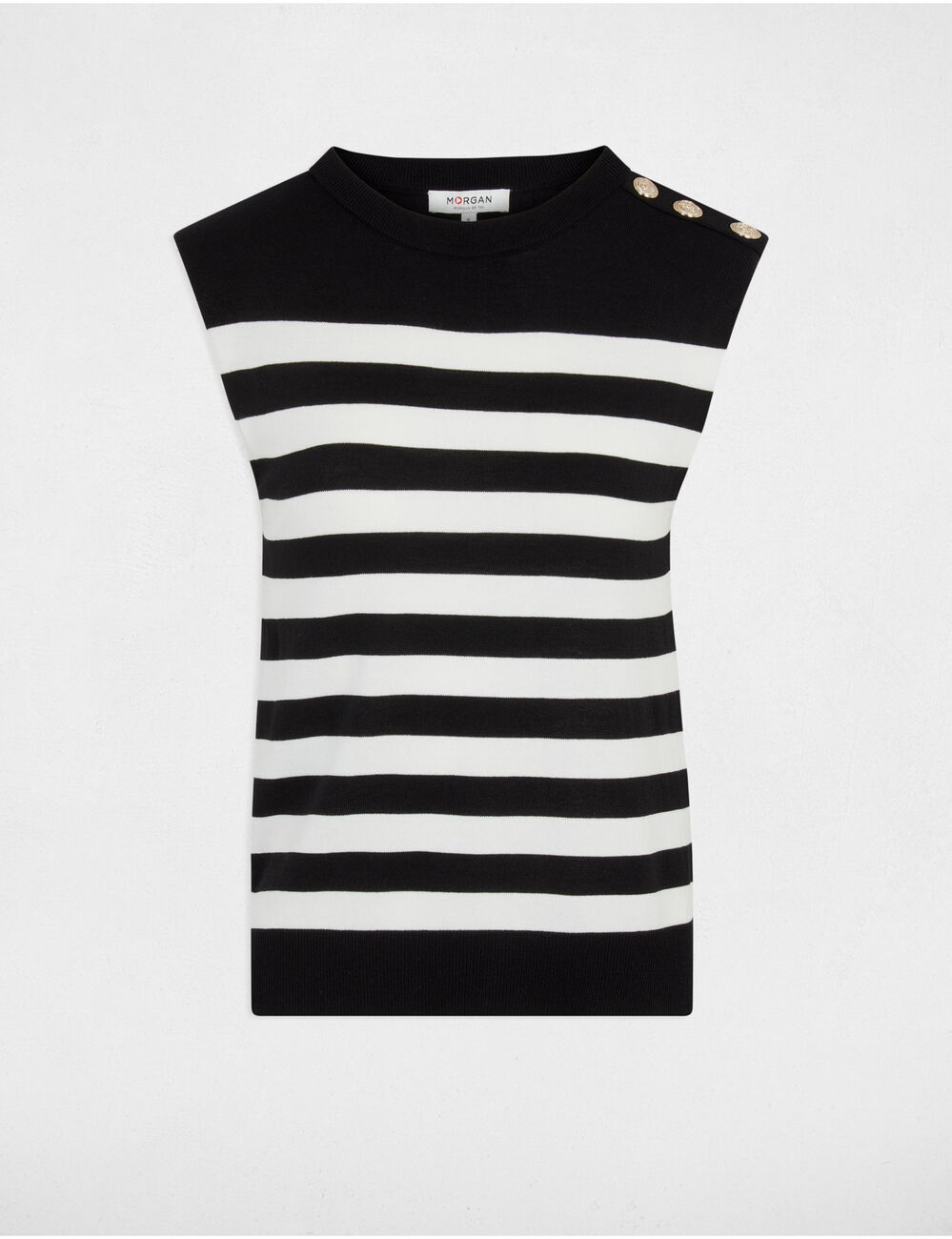 Jersey sin mangas y rayas negro mujer