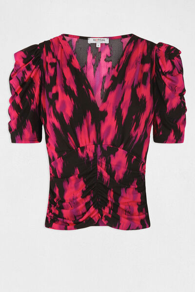 Camiseta manga corta estampado abstracto multicolor mujer