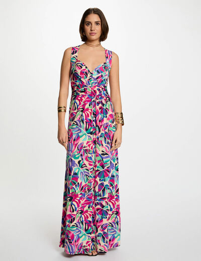 Vestido largo recto estampado multicolor mujer