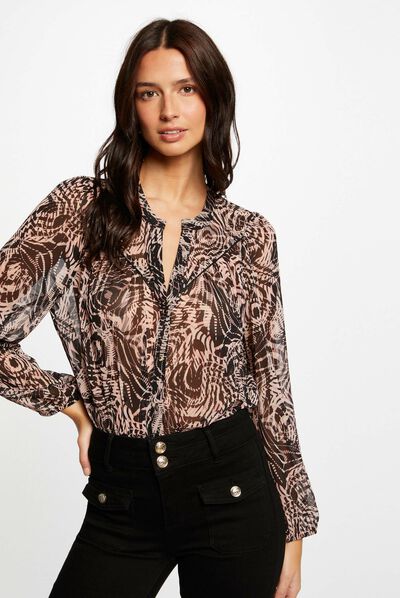 Camisa manga larga estampado abstracto multico mujer