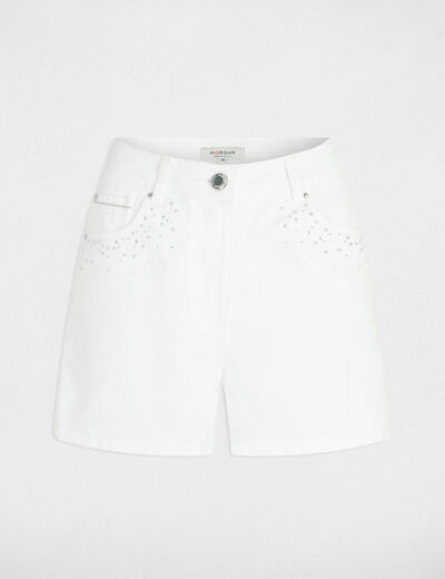 Short vaquero recto strass crudo mujer