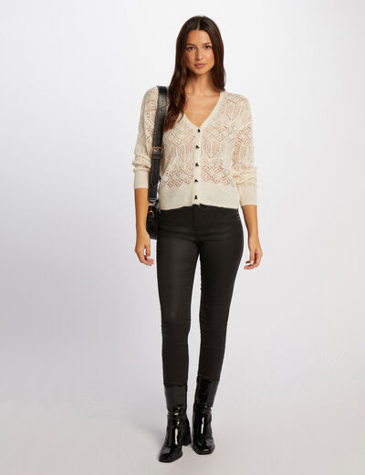 Pantalón skinny efecto mojado negro mujer