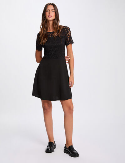 Vestido entallado de encaje negro mujer