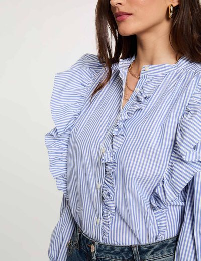 Camisa de rayas con cuello mao azul cielo mujer
