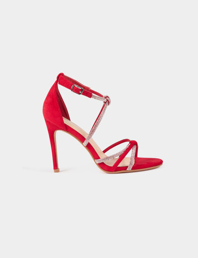 Sandalias de tacón con pulseras strass rojo mujer