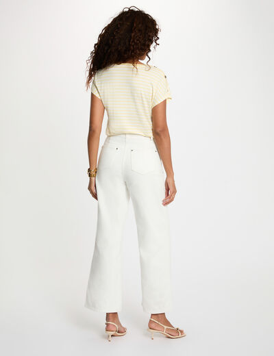 Camiseta de rayas con cuello v amarillo pastel mujer