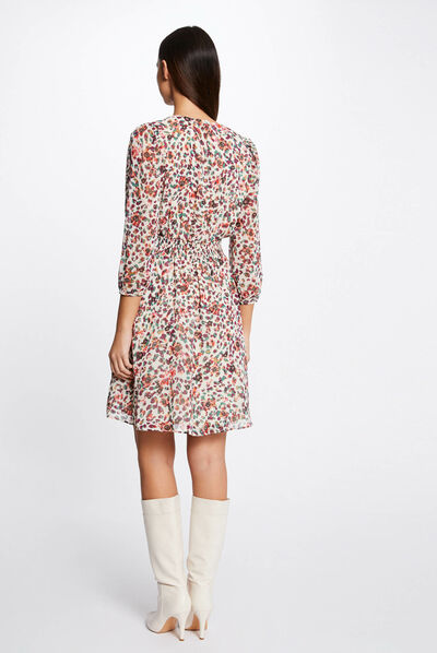 Vestido evasé holgado estampado floral crudo mujer