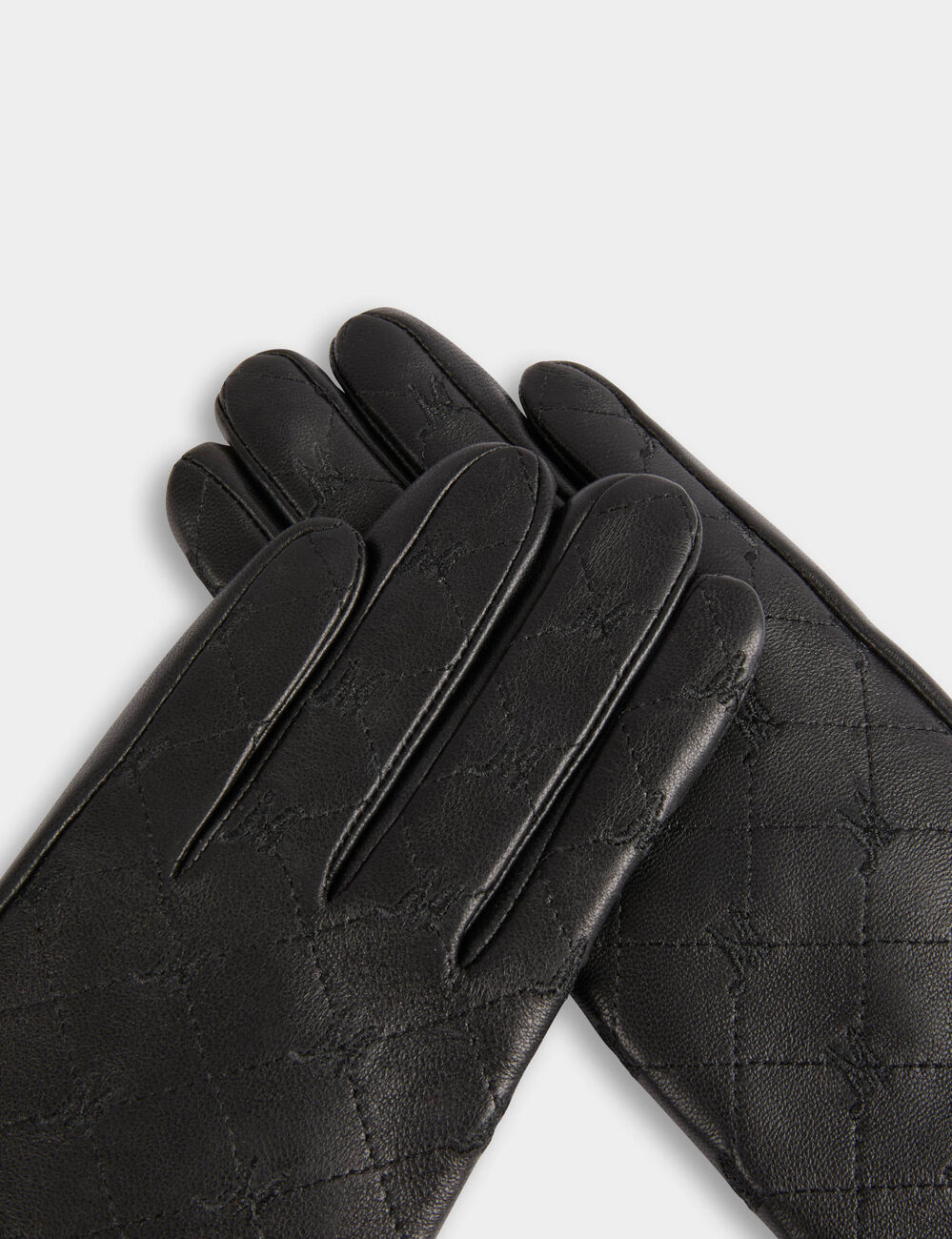Guantes de piel sint&eacute;tica con monograma negro mujer