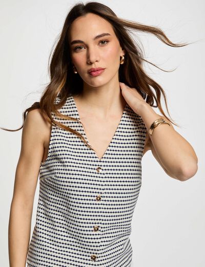 Top sin mangas estampado azul marino mujer