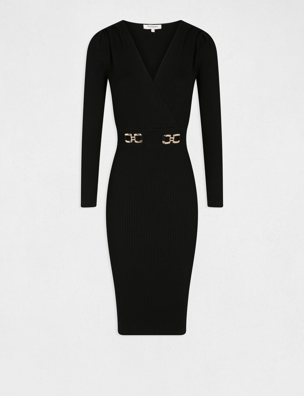 Vestido de punto ajustado con hebillas negro mujer